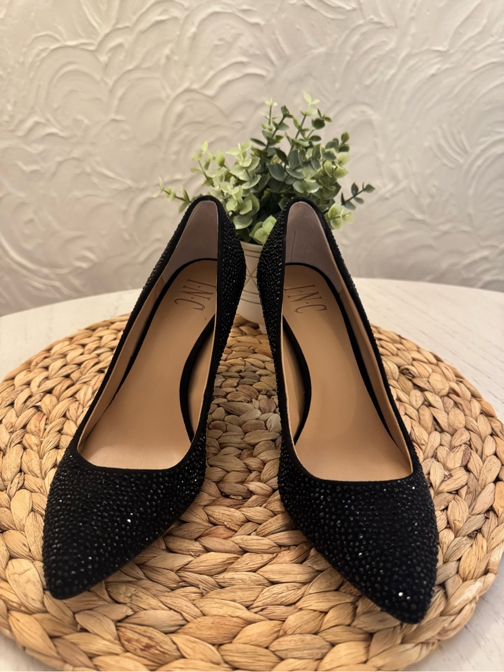 INC International Concepts Black Crystal Pointed Toe Pumps